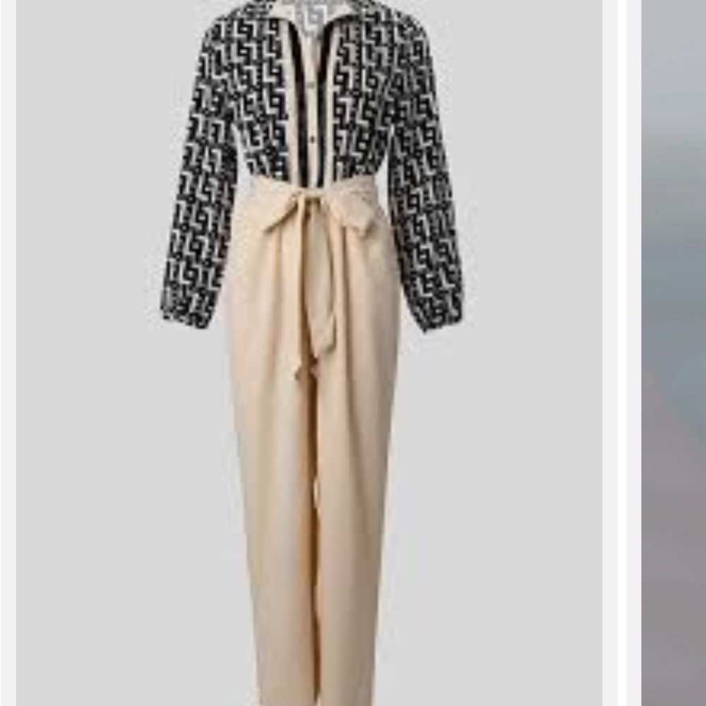 Geometric Print Long Sleeve Belted Jumpsuit with belt